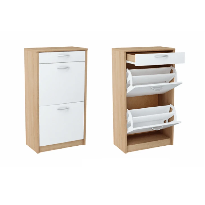 Pantofar 2 compartimente cu sertar, alb/stejar sonoma, VIVAT