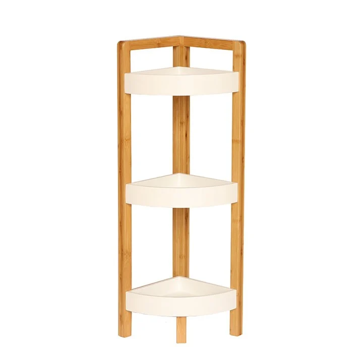 Etajera corner, alb/bambus natural, FONG