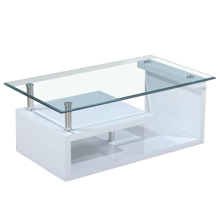 Masuta de cafea, sticla/alb extra luciu ridicat HG, JULIEN