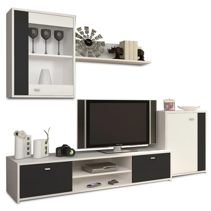 Mobila de living, alba/neagra, GENTA