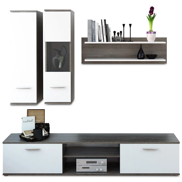 Mobilier pentru living, stejar trufla/alb, WAW