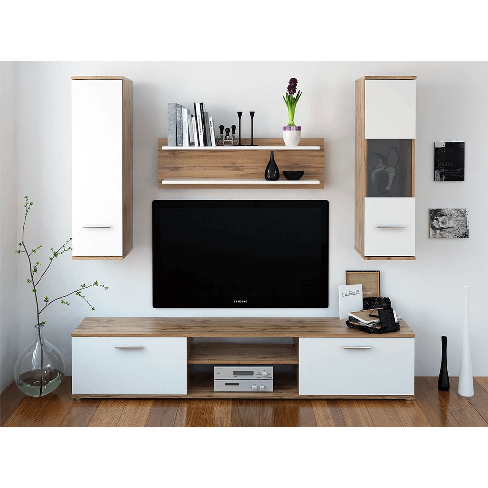 Mobilier pentru living, stejar wotan/alb, WAW