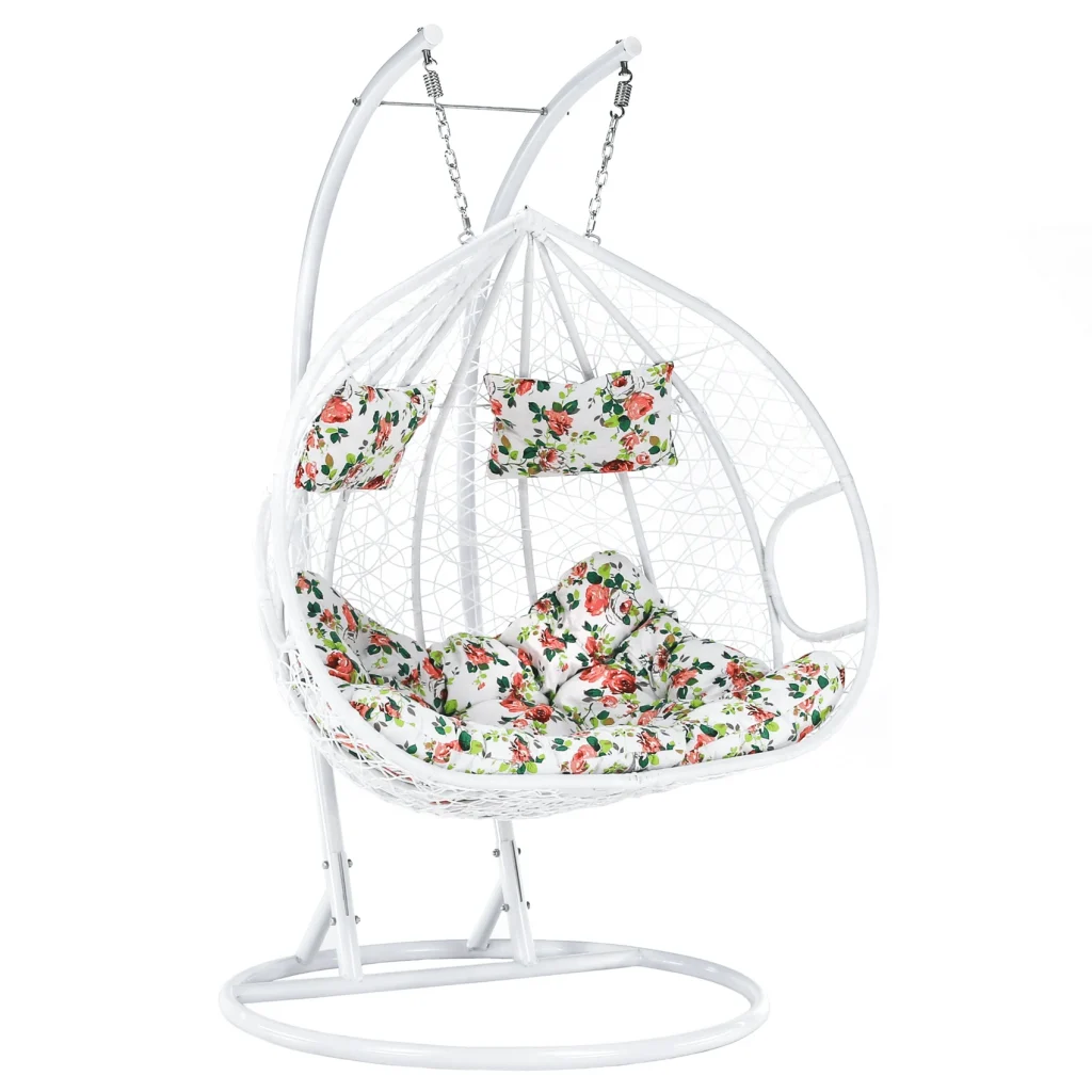 Fotoliu suspendat dublu, alb/model floral, DALVEA