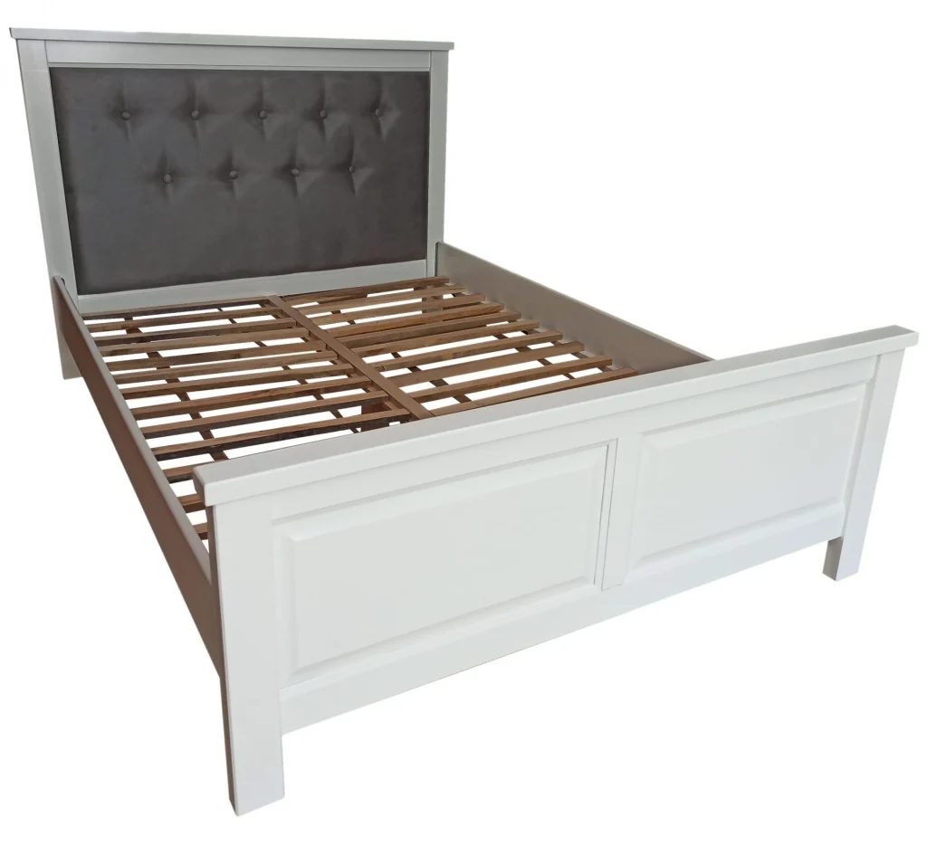 Pat lemn tapitat Marius, Alb, 160×200 Cm