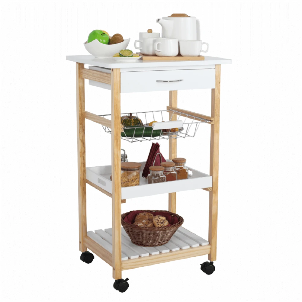 Carucior de servire, alb / natural, RAPID