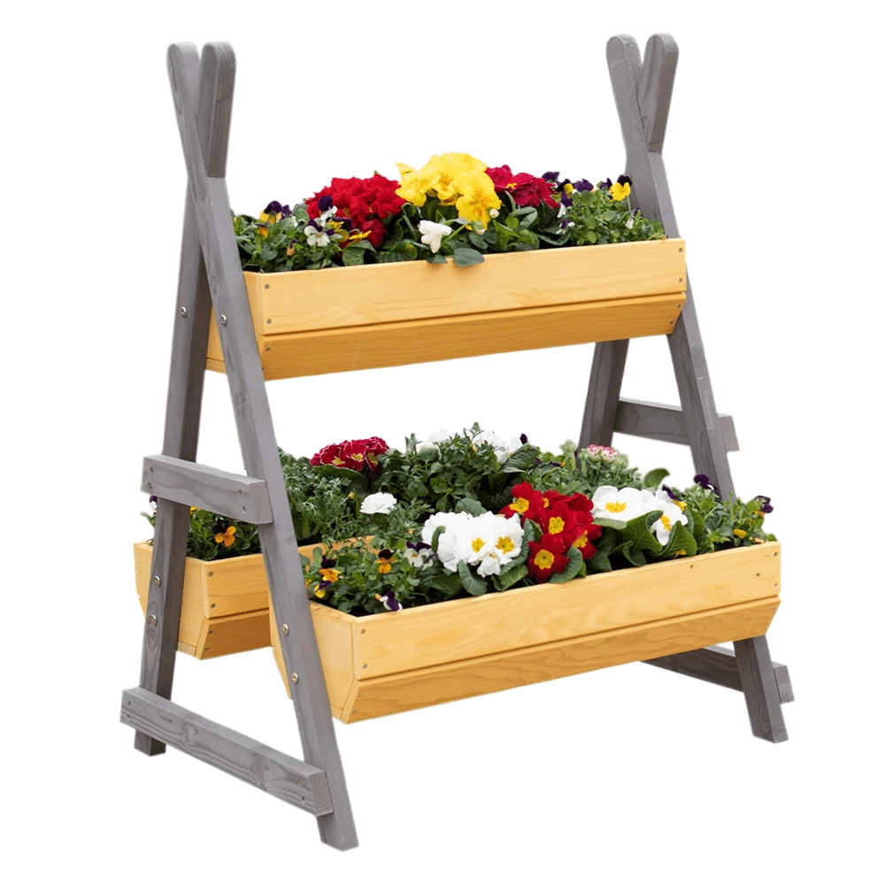 Suport pentru flori din lemn, natural / gri, BERON