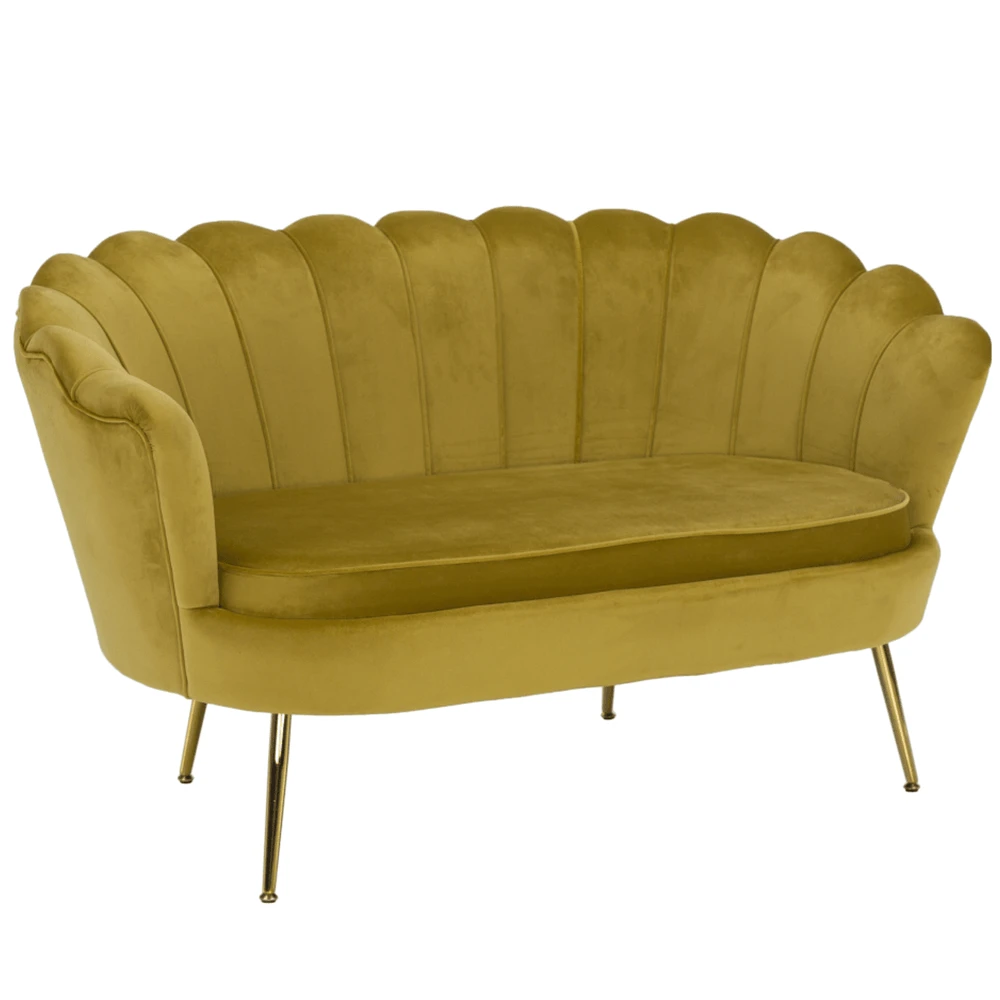 Banca in stil Art-deco, catifea Velvet mustar/crom auriu, NOBLIN