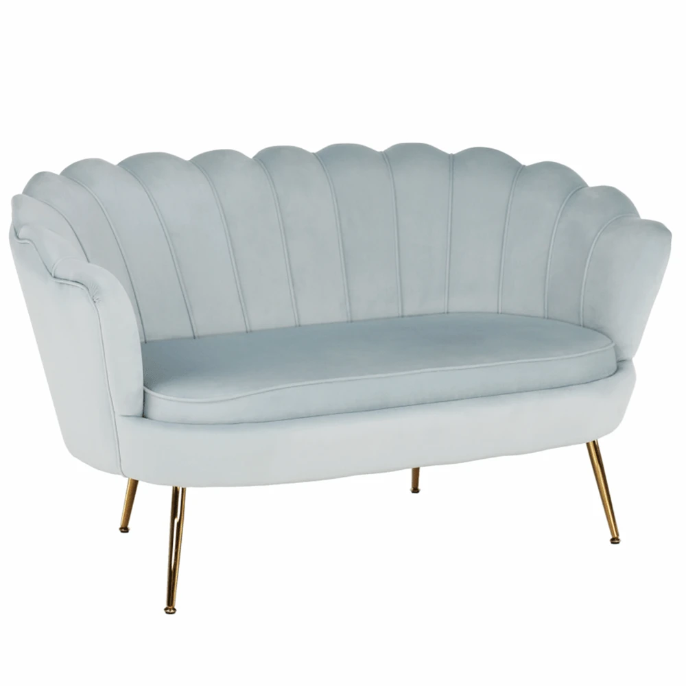 Banca in stil Art-deco, catifea Velvet gri-albastru/crom auriu, NOBLIN