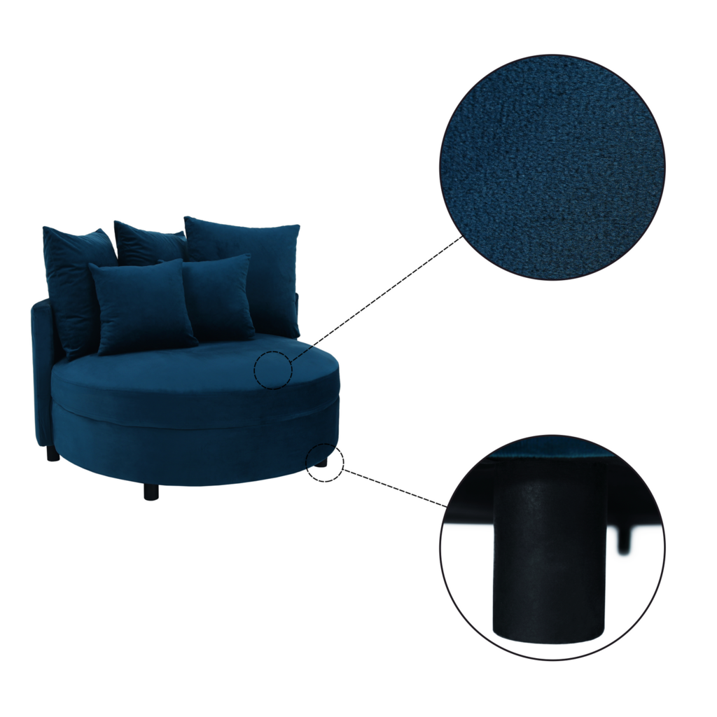 Fotoliu rotund, tesatura albastru din catifea, SALOTO