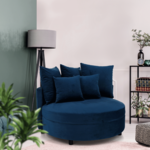 Fotoliu rotund, tesatura albastru din catifea, SALOTO