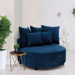 Fotoliu rotund, tesatura albastru din catifea, SALOTO