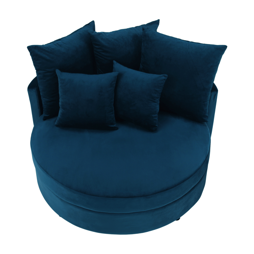 Fotoliu rotund, tesatura albastru din catifea, SALOTO
