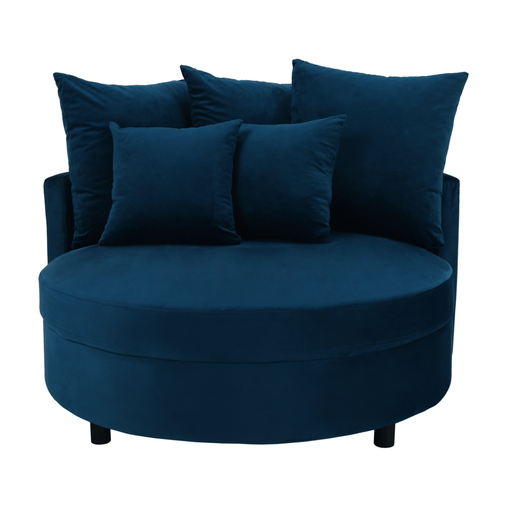 Fotoliu rotund, tesatura albastru din catifea, SALOTO