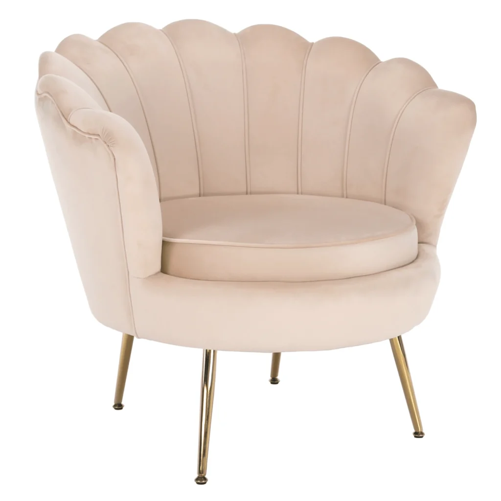 Fotoliu in stil Art-deco, catifea Velvet bej/crom auriu, NOBLIN NEW