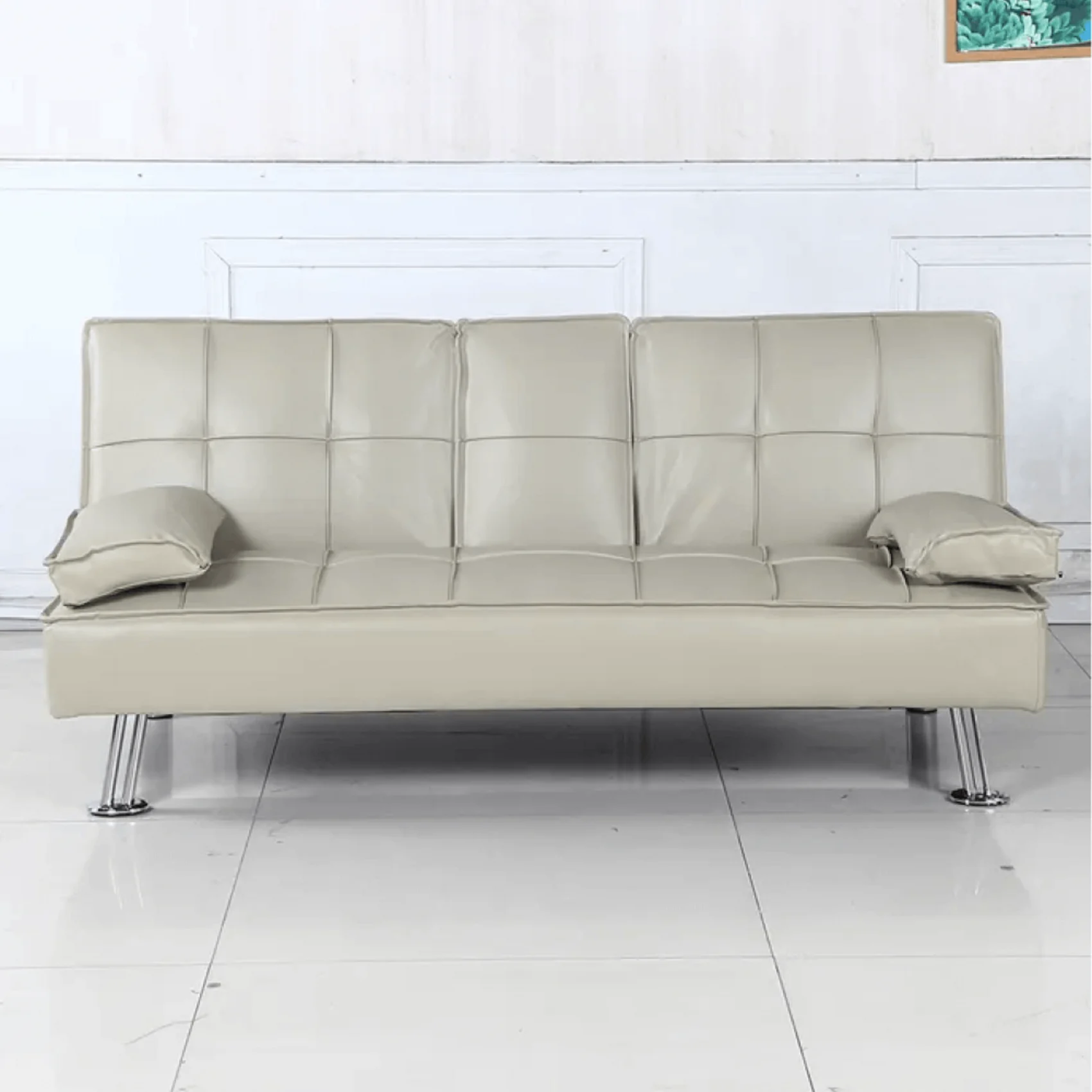 Canapea extensibila, piele ecologica bej, GOLDIA NEW