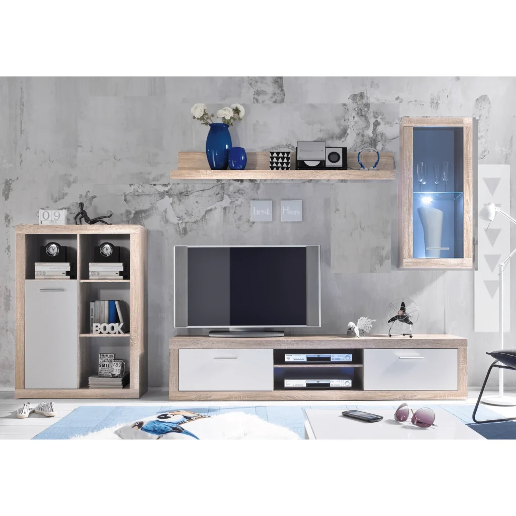 Mobilier de perete living, stejar sonoma/alb, BARCELONA