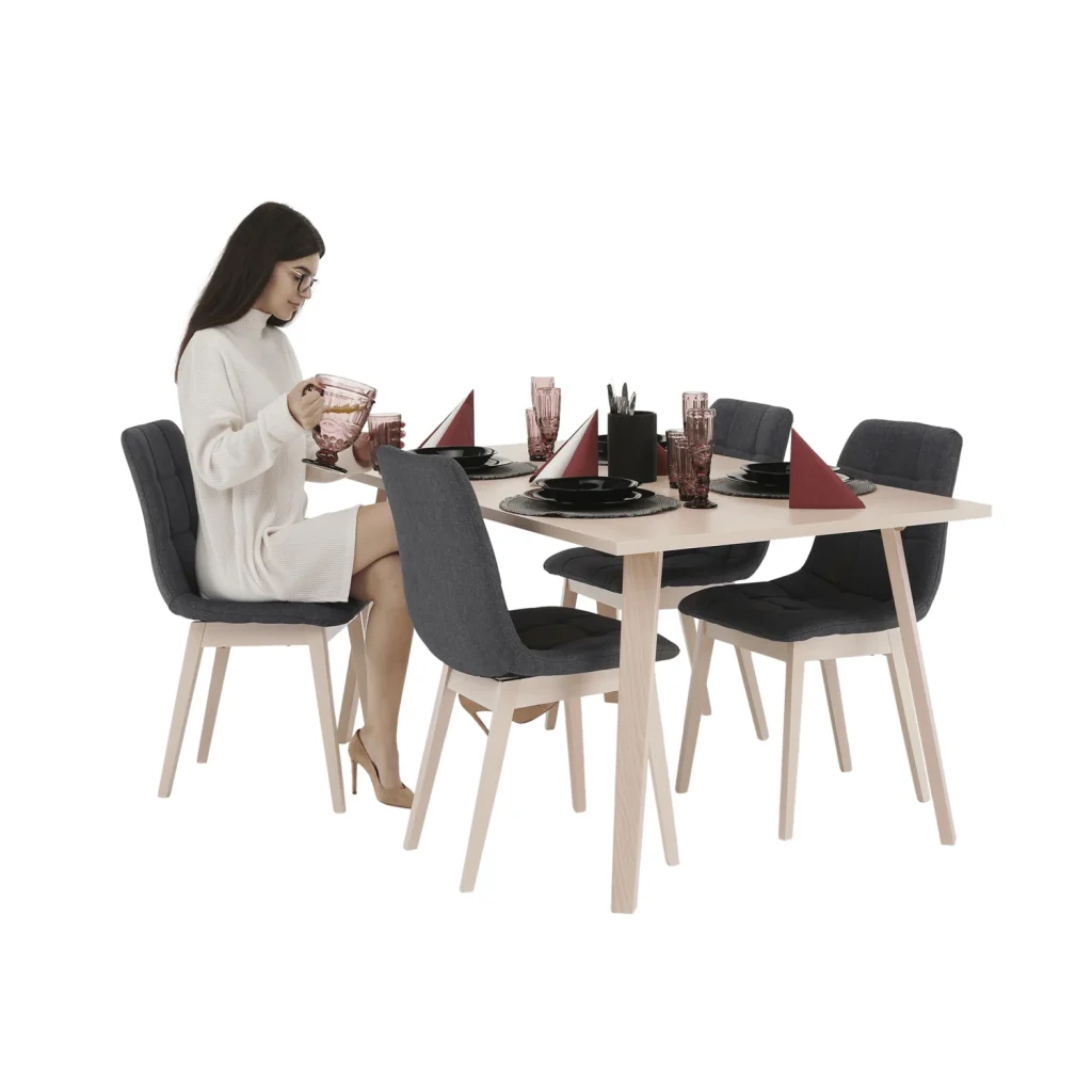 Set dining, fag deschis / tesatura gri, GALIO 1 + 4