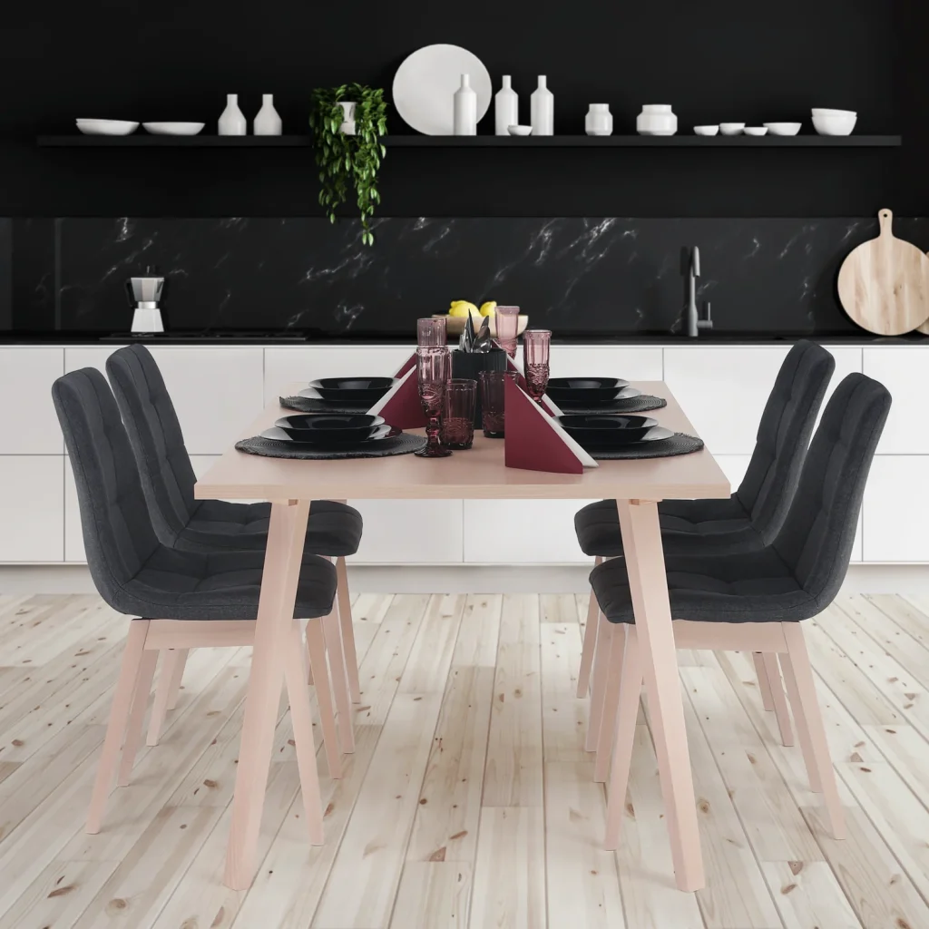 Set dining, fag deschis / tesatura gri, GALIO 1 + 4