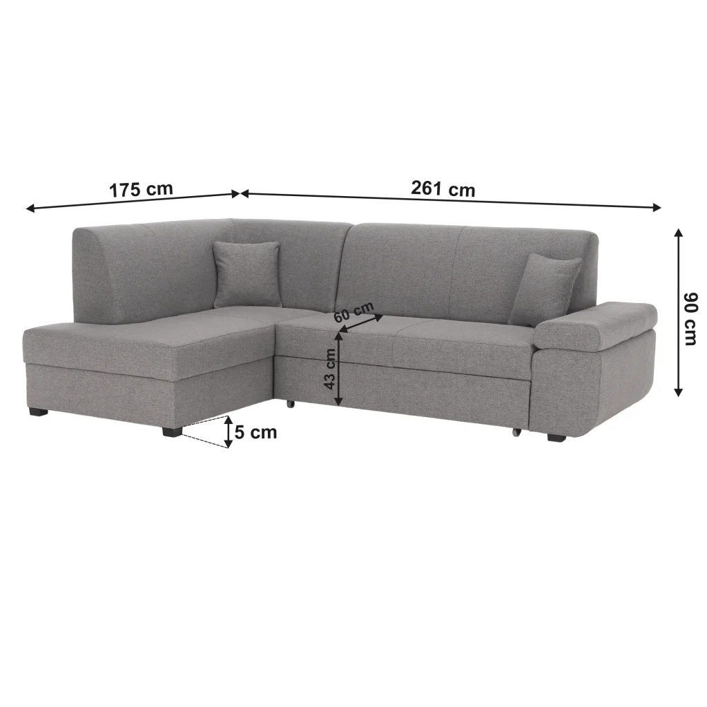 Canapea extensibila, suvite gri, stanga, FOSA ROH