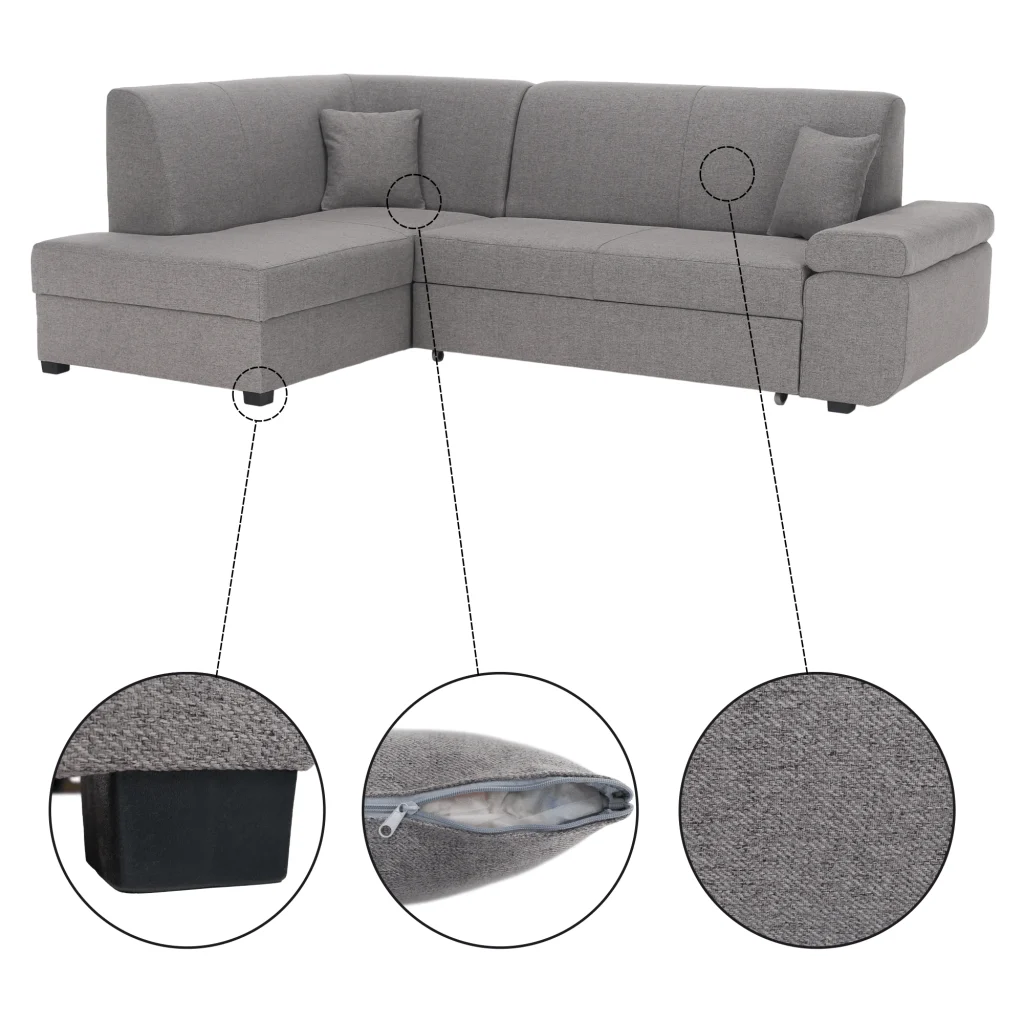 Canapea extensibila, suvite gri, stanga, FOSA ROH