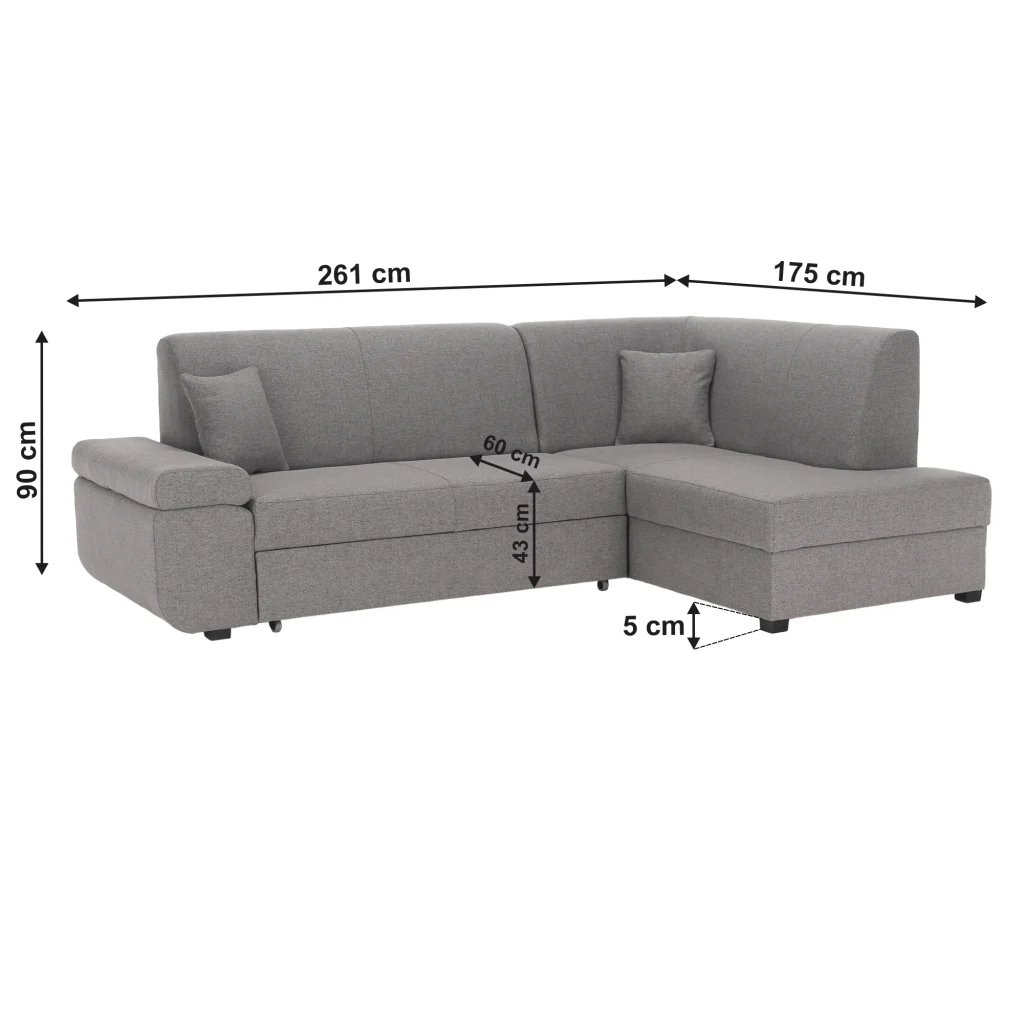 Canapea extensibila, suvite gri, dreapta, FOSA ROH