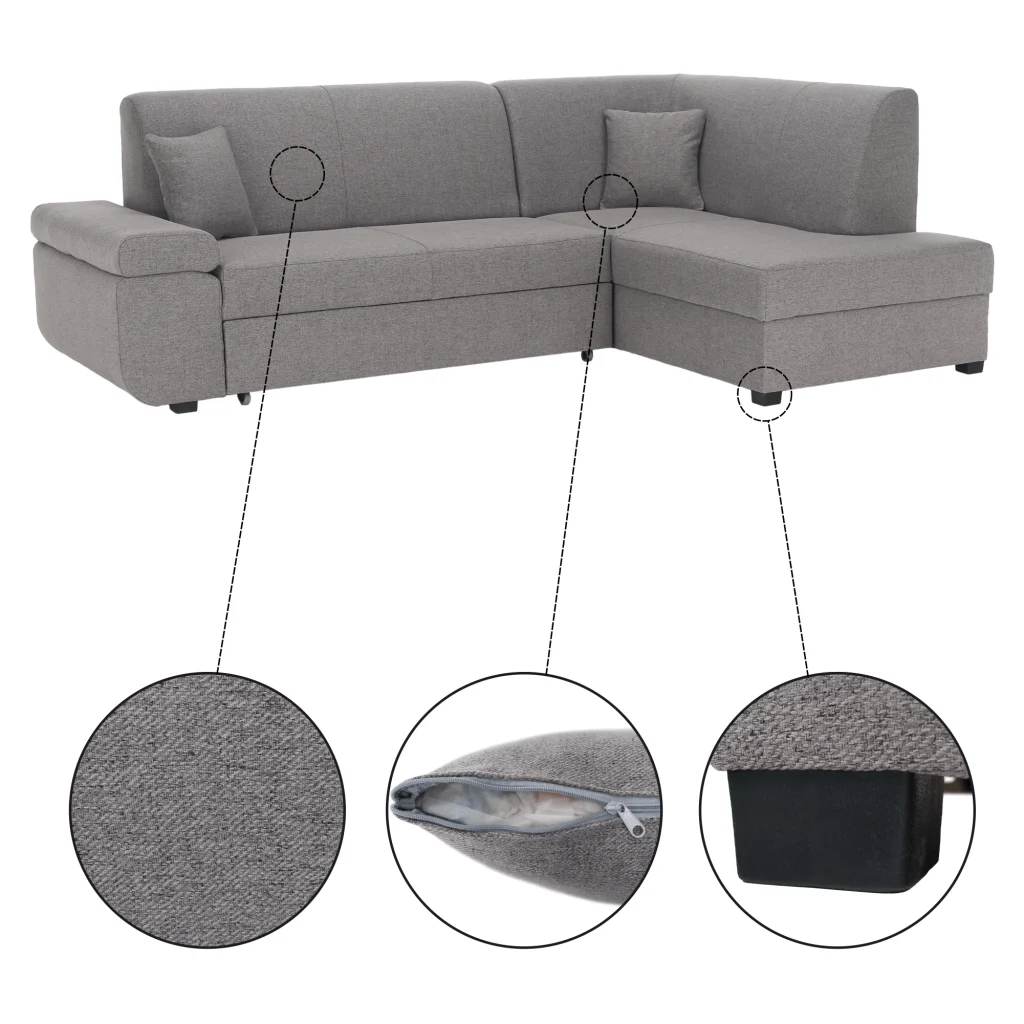 Canapea extensibila, suvite gri, dreapta, FOSA ROH