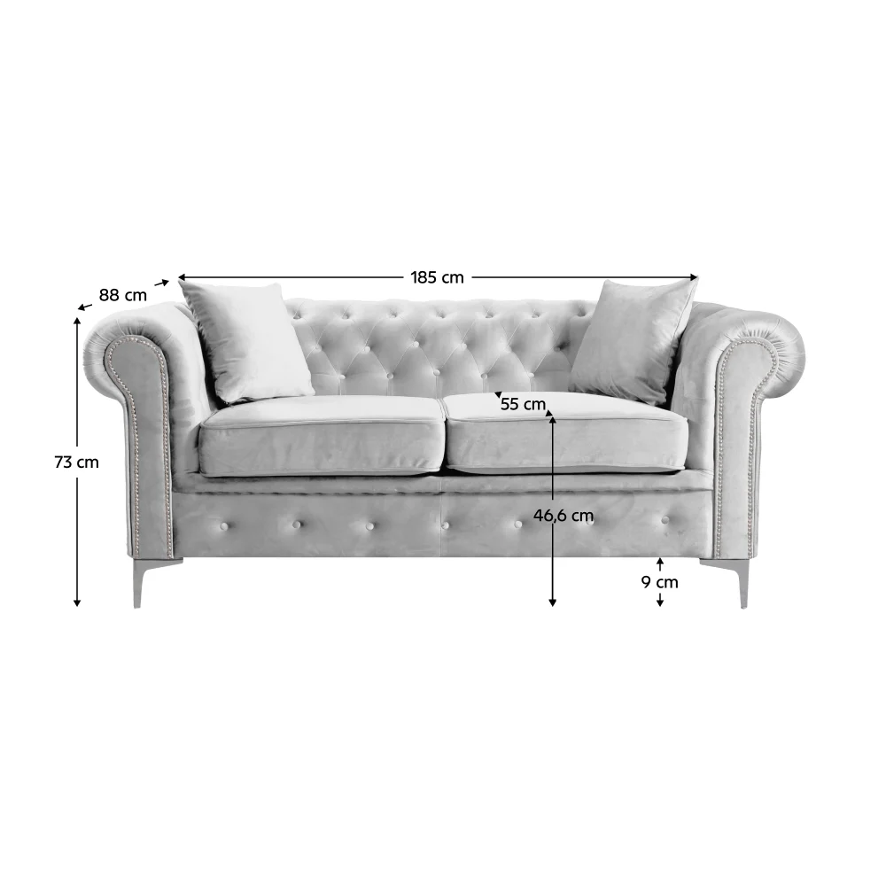 Canapea 2 locuri, stofa gri deschis Velvet, ROMANO