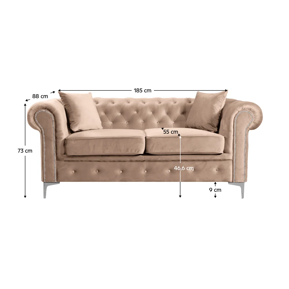 Canapea 2 locuri, stofa maro deschis Velvet, ROMANO