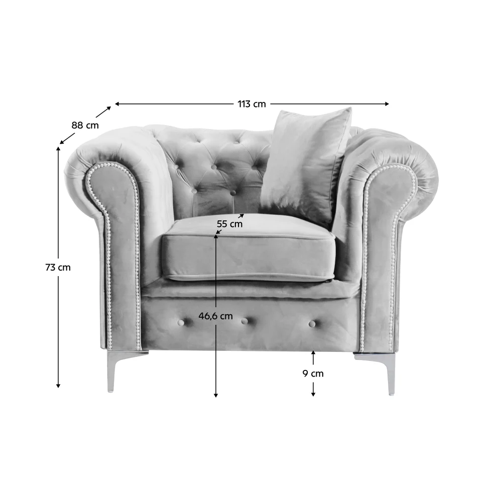 Fotoliu de lux, stofa gri deschis Velvet, ROMANO