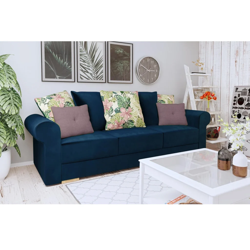 Canapea extensibila cu spatiu de depozitare, albastra/roz/cu model, SMOKY