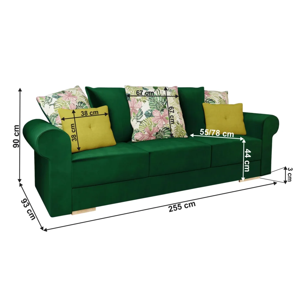 Canapea extensibila cu spatiu de depozitare, verde/galben/cu model, SMOKY