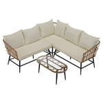 Set de gradina din ratan, natural / negru / bej, ARALY