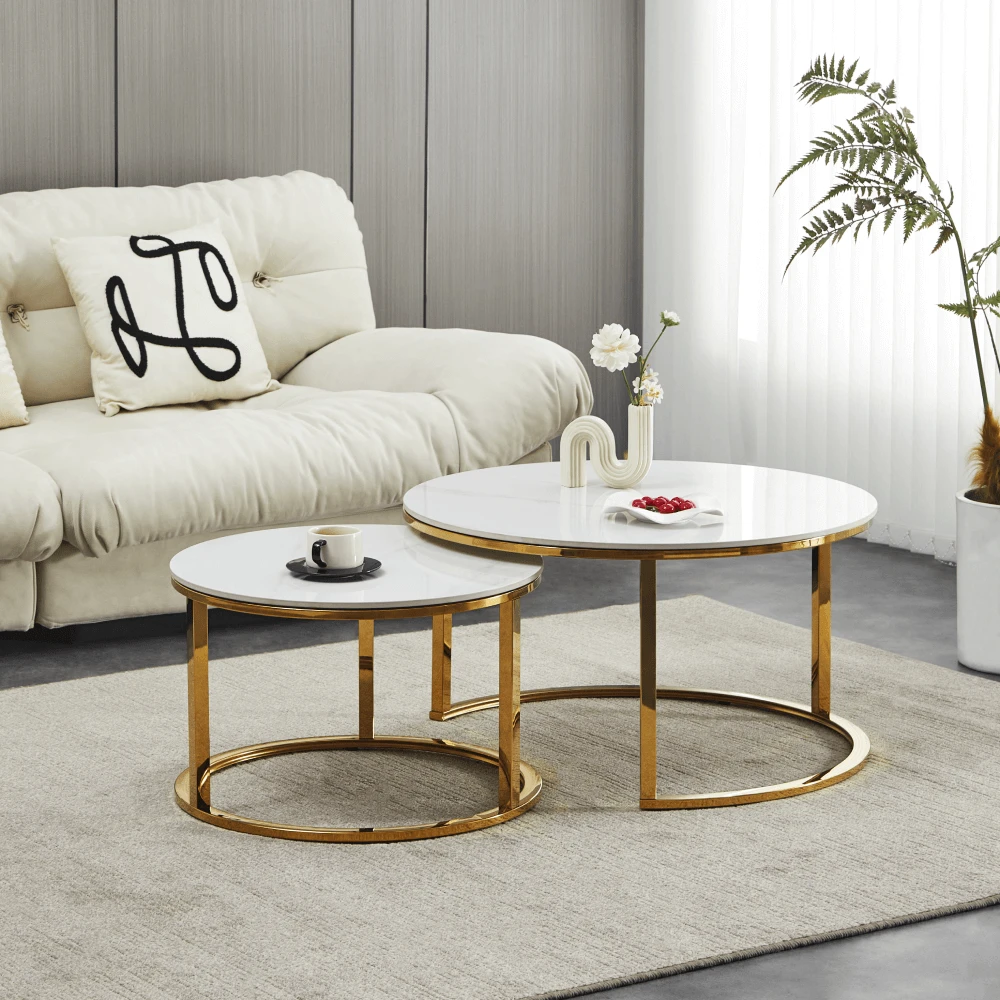 Set 2 mese de cafea, auriu/imitatie de marmura, DEVNET 2 NEW