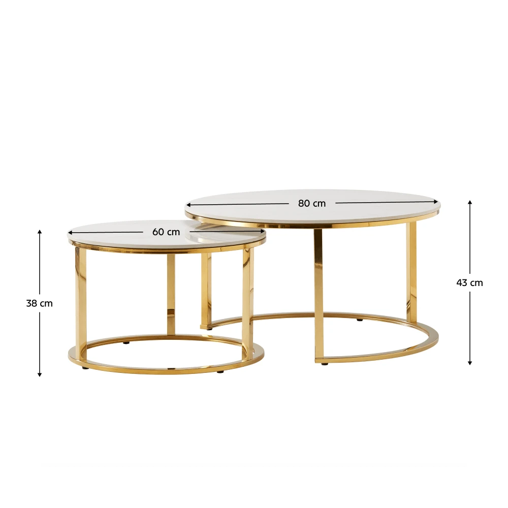 Set 2 mese de cafea, auriu/imitatie de marmura, DEVNET 2 NEW