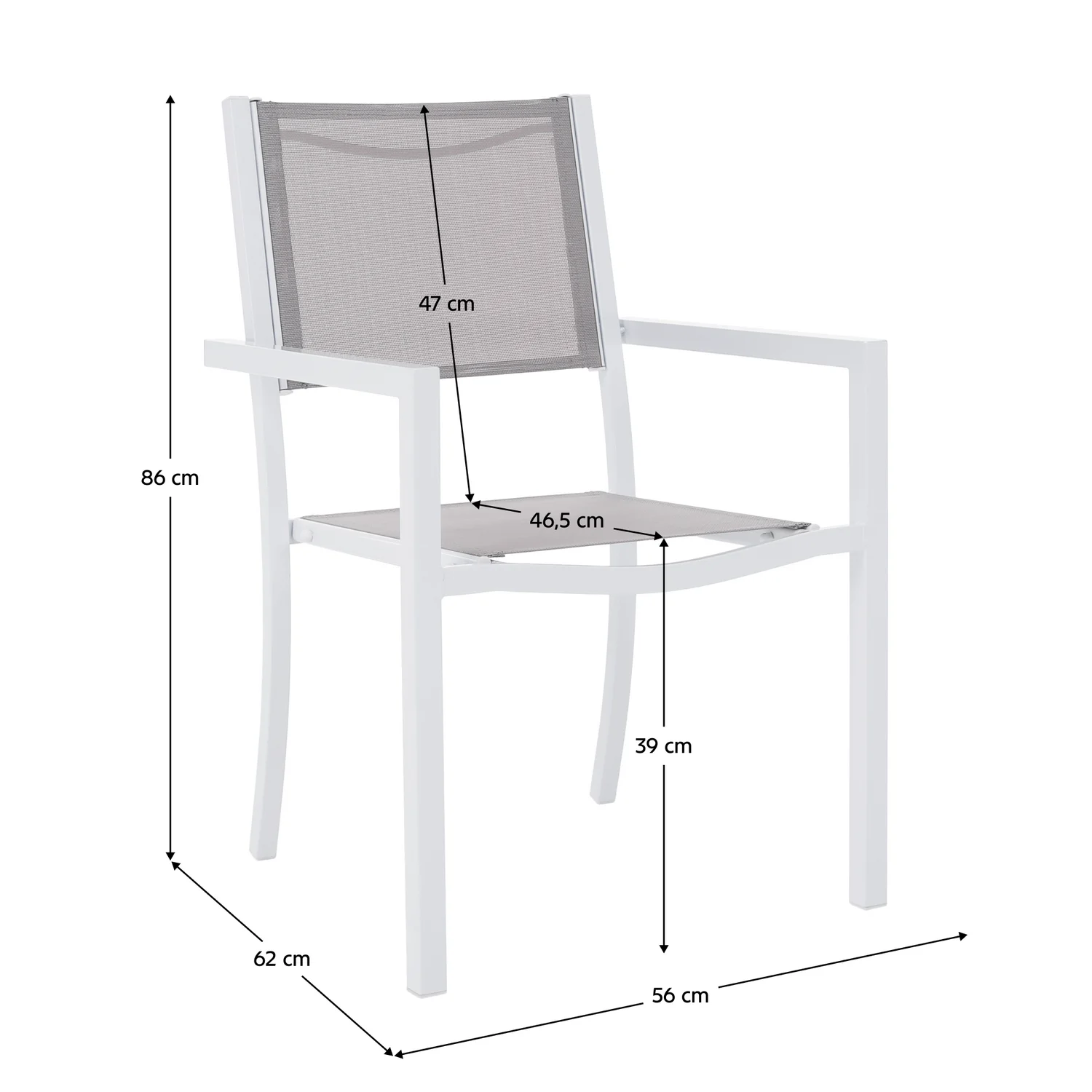 Scaun stivuibil pentru gradina, otel alb / gri deschis, DORIO