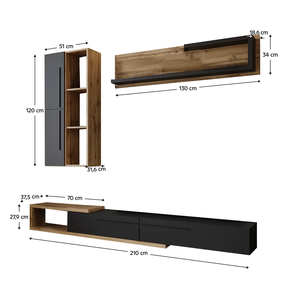 Mobilier living, stejar Tacho / antracit, KALVADOS