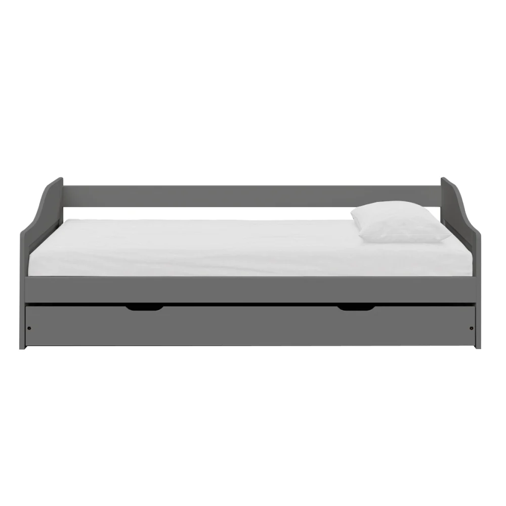 Pat cu pat suplimentar extensibil, gri, lemn, 90x200 cm, LAURA NEW