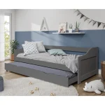 Pat cu pat suplimentar extensibil, gri, lemn, 90x200 cm, LAURA NEW