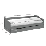 Pat cu pat suplimentar extensibil, gri, lemn, 90x200 cm, LAURA NEW