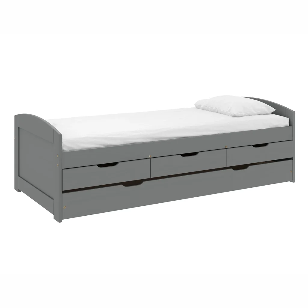 Pat cu pat suplimentar extensibil, gri, lemn, 90x200 cm, MARINELLA NEW