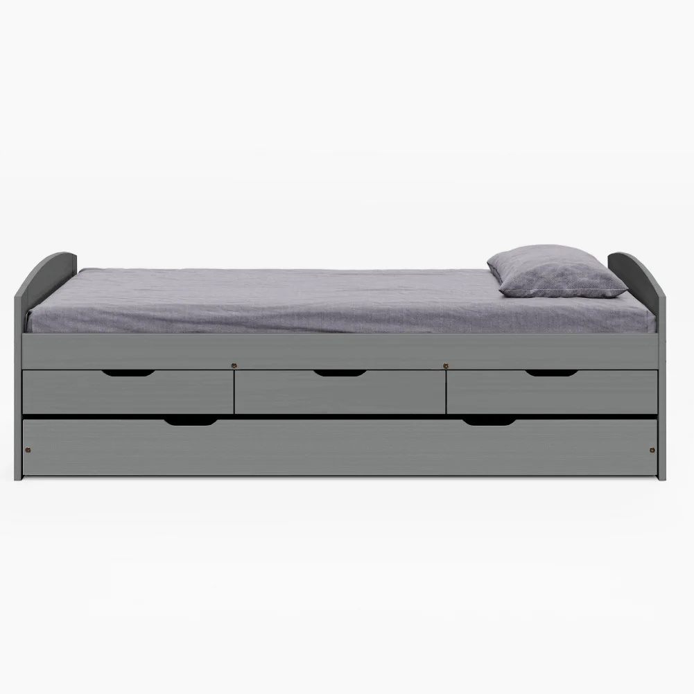 Pat cu pat suplimentar extensibil, gri, lemn, 90x200 cm, MARINELLA NEW