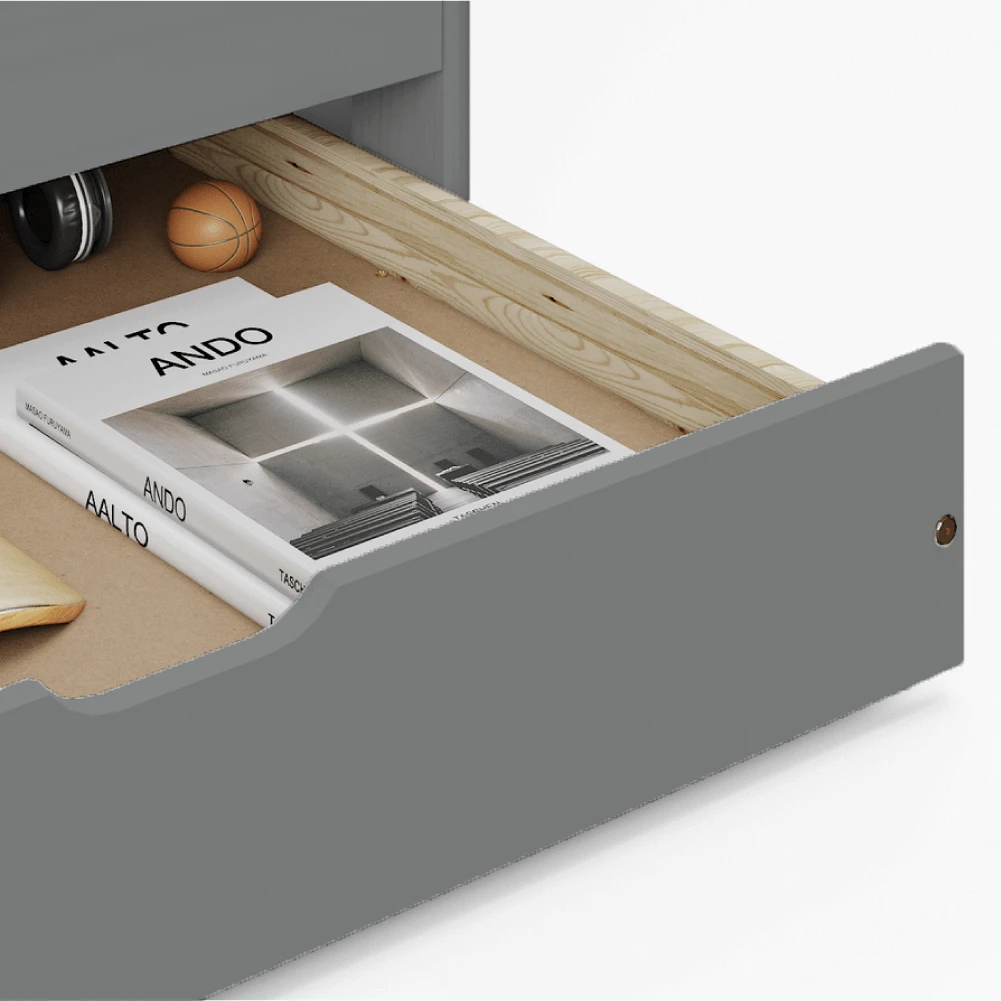 Pat cu pat suplimentar extensibil, gri, lemn, 90x200 cm, MARINELLA NEW