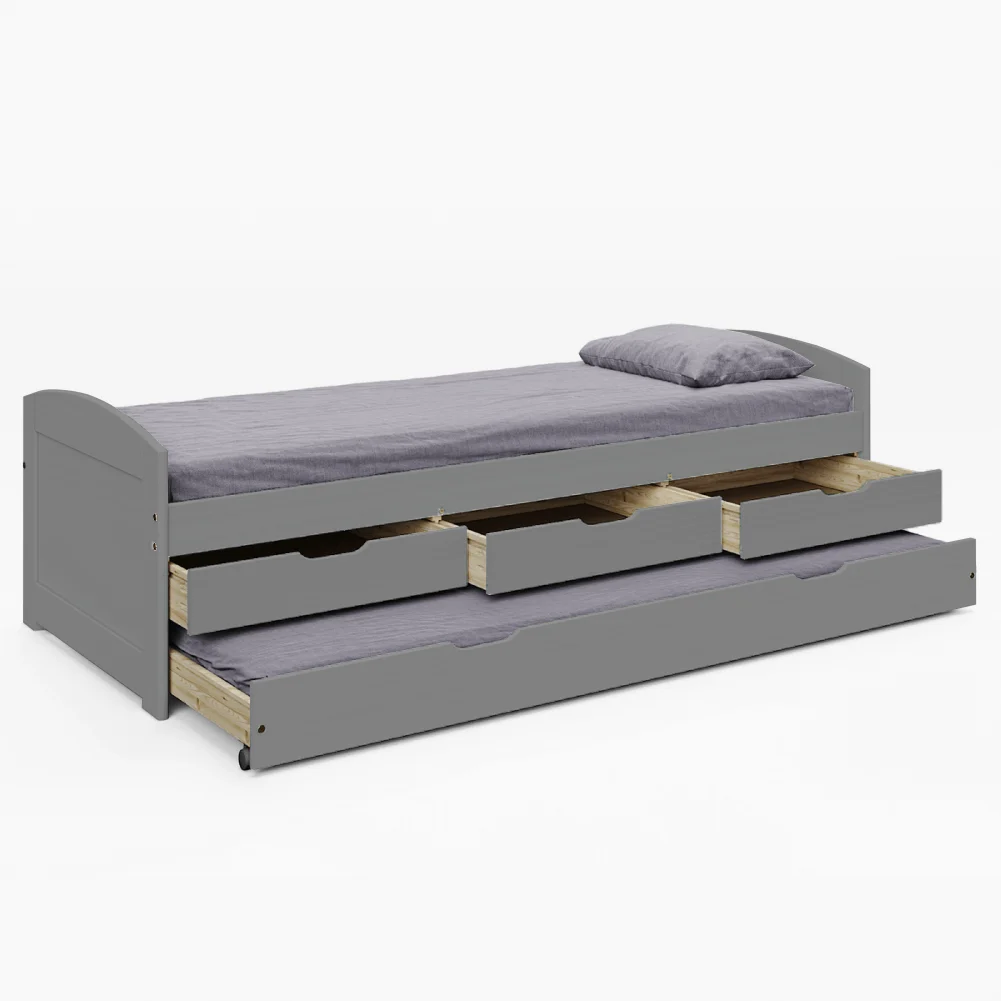 Pat cu pat suplimentar extensibil, gri, lemn, 90x200 cm, MARINELLA NEW