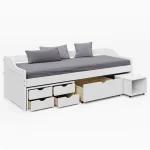 Pat cu spatiu de depozitare, alb, lemn, 90x200 cm, MAXI NEW