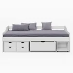 Pat cu spatiu de depozitare, alb, lemn, 90x200 cm, MAXI NEW