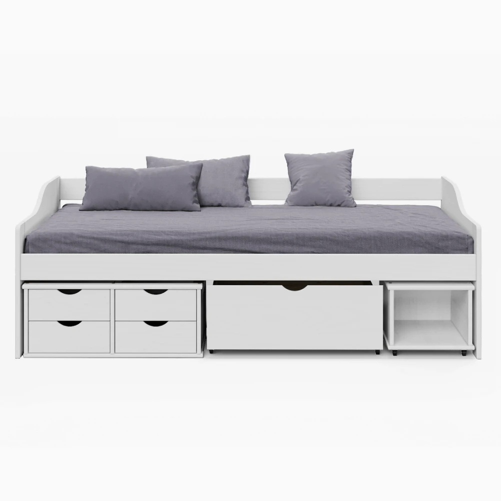 Pat cu spatiu de depozitare, alb, lemn, 90x200 cm, MAXI NEW