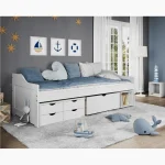 Pat cu spatiu de depozitare, alb, lemn, 90x200 cm, MAXI NEW