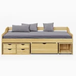 Pat cu spatiu de depozitare, natural, lemn, 90×200 cm, MAXI NEW