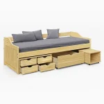 Pat cu spatiu de depozitare, natural, lemn, 90×200 cm, MAXI NEW