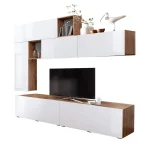 Mobilier living, alb cu luciu extra ridicat HG/stejar wotan, MIRALDA